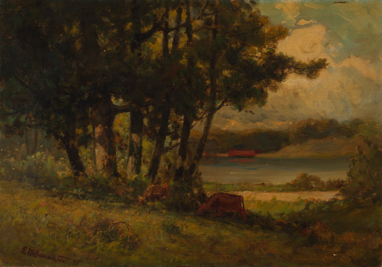Krajina bez názvu s krávami pasoucími se u řeky, 1891. od Edward Mitchell Bannister