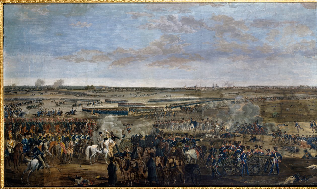 První císařství: Císař Napoleon I. (1769-1821) (na bílém koni) v bitvě u Lipska (bitva národů), 16.-19. od Unknown artist