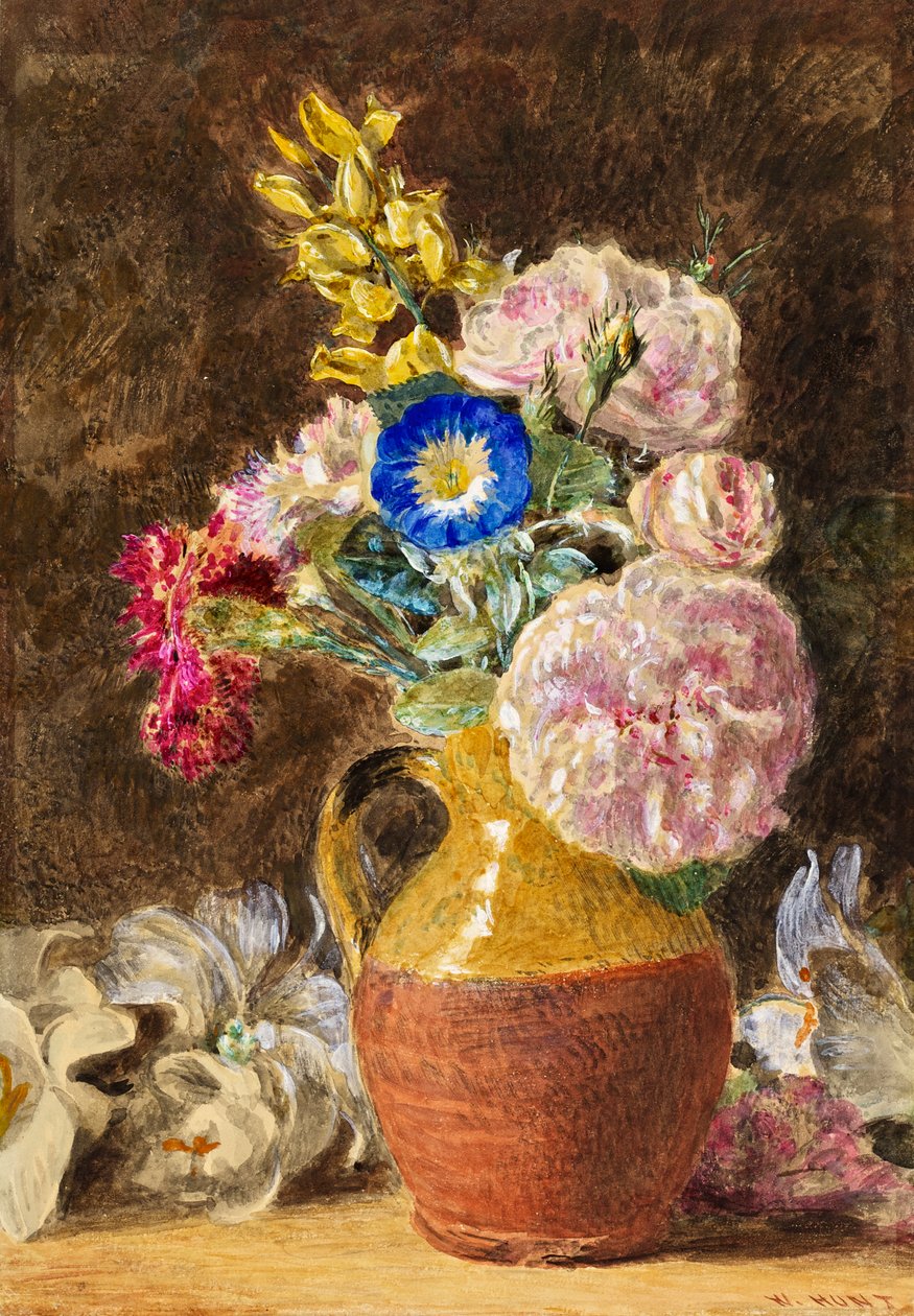 Smíšené květiny v hnědém a plavém džbánu, c.1860 od William Henry Hunt