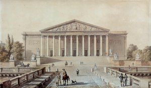 Projekt pro Národní shromáždění nebo Palais Bourbon, Palais du Corps Legislatif Kresba Evariste Fragonard (1780-1850) Paříž 19. století, Palais Bourbon