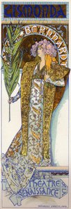 Zábava. Gismonda, hra Victoriena Sardoua se Sarah Bernhardtovou v Theatre de la Renaissance v Paříži. Plakát Muchy, Francie