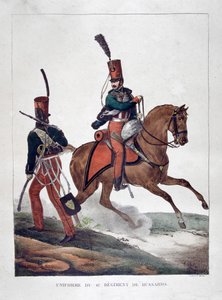 Uniformy 6. pluku francouzských husarů, 1823.