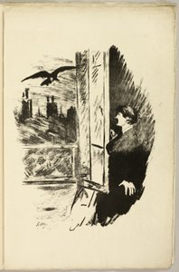 U okna ("Otevři sem, hodil jsem okenici..."), z The Raven (Le Corbeau) od Édouard Manet