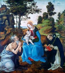 Panna a dítě se svatými Jeronýmem a Dominikem, c1485