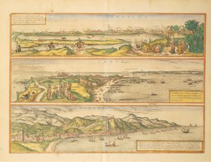Mapy Sevilla, Cádiz a Malaga, Španělsko, z Civitates Orbis Terrarum od Georga Brauna