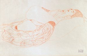 Ležící poloakt (masturbující), 1912-13 (sangvinik na papíře)