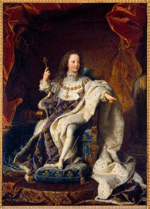 Portrét Ludvíka XV. pětiletého dítěte v posvátném kostýmu, krále Francie (1710-1774). Obraz Hyacinthe Rigaud (1659-1743)