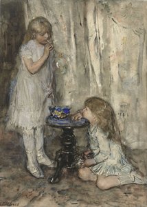 Two Girls Blowing Bubbles, cca 1880 (křída na papíře)
