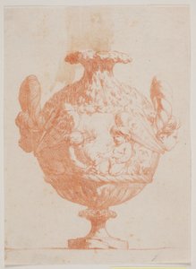Dekorativní váza se dvěma hlavami a dvěma putti. Zkopírujte podle pl. 19 v soupravě váz navržených Saly v roce 1746. "Vasa a se inventa..."