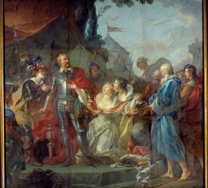 Obléhání Calais v roce 1347 bylo devouementem Eustachea svatého Petra, nejznámějšího ze šesti měšťanů z Calais, který šel k anglickému králi Edwardu III., aby prosil o milost obyvatel Calais (srpen 1347). Obraz Jean Simon