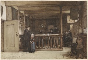 Výplatní den: Sněmovna konšelů v soudní budově v Nieuw-Loosdrecht, zdobená postavami ze sedmnáctého století od Johannes Bosboom