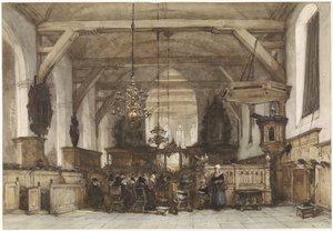 Interiér starého kostela v Maaslandu od Johannes Bosboom