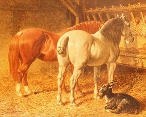 Koně a koza ve stáji od John Frederick Herring Senior