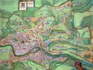 Mapa Říma, z „Civitates Orbis Terrarum“ od Georga Brauna (1541-1622) a Franse Hogenberga (1535-90), 1570