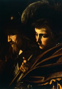Tváře dvou mužů, detail z Panny Marie Milosrdné aneb Sedm skutků milosrdenství, cca 1606-07 (olej na plátně)