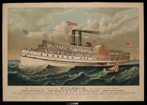Velký nový parník Pilgrim, největší na světě. Vlajková loď společnosti Fall River Line - jezdí mezi New Yorkem a Bostonem přes Newport a Fall River.