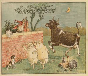 Kočka, housle a kráva - ilustrace z knihy Hey Diddle Diddle