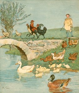 Chlapec farmářů se slepicemi a kachnami, c1881.