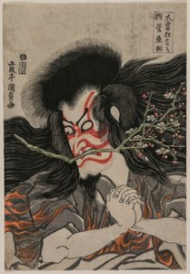 Ichikawa Danjuro VII jako Kan Shojo ve scéně na hoře Tenpai ze série Famous Kabuki Plays