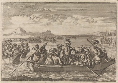 Valdenští pronásledovaní ze Savojska se v roce 1689 vracejí do své země na člunech přes Ženevské jezero od Caspar Luyken