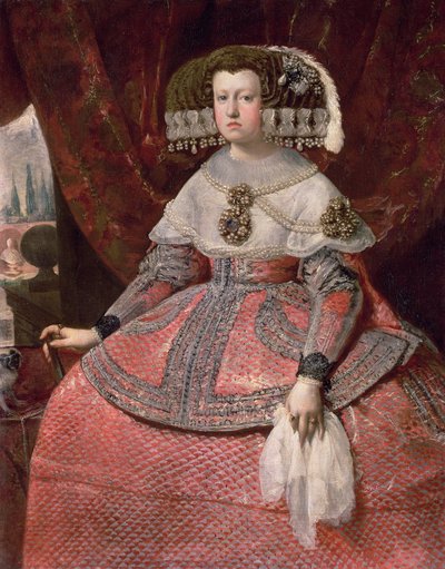 Královna Maria Anna Španělská v červených šatech, 1655-60 od Diego Velázquez