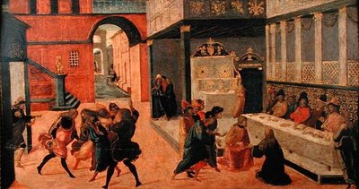 Smrt královny Vashti, po roce 1490 (tempera na panelu) od Jacopo del Sellaio