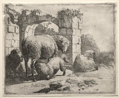 Ovce poblíž zříceniny oblouku, 1665. od Johann Heinrich Roos
