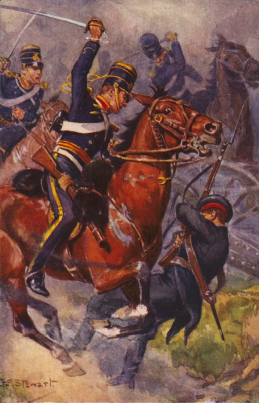Britští vojáci 4. husarské (lehké brigády), v bitvě u Balaclavy, krymské válce od J. A. Stewart